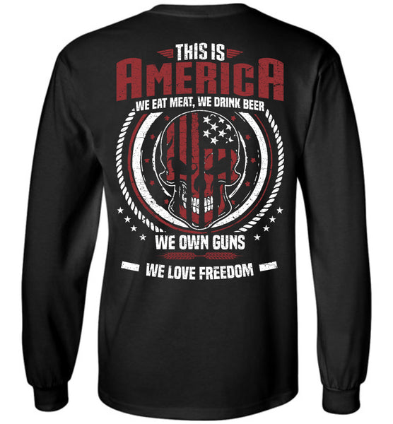 This is America -Skull American Flag Unisex Long Sleeve T-Shirt