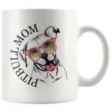 Pitbull Mom 11 oz White Coffee Mug - Cute Pitbull Wearing Gun Glasses