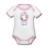 Unicorn Squad Organic Contrast Short Sleeve Baby Bodysuit - white/pink