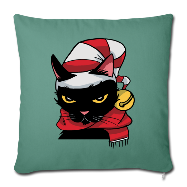 Angry Christmas Cat Throw Pillow Cover 18” x 18” (CK4302) Single Print - cypress green