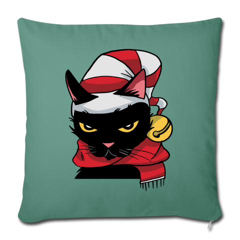 Angry Christmas Cat Throw Pillow Cover 18” x 18” (CK4302) Single Print - cypress green