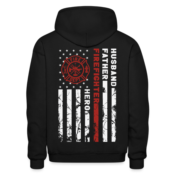 Husband Father Firefighter Hero Gildan Heavy Blend Adult Hoodie (CK3615) - black