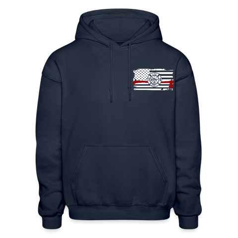 My Favorite Firefighter Calls me Mom Gildan Heavy Blend Adult Hoodie  (Front and Back) - navy