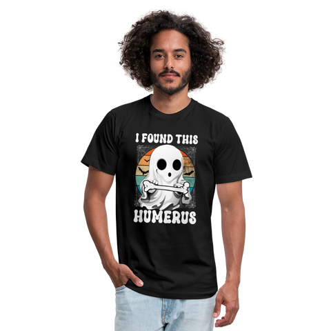 I Found This Humerus Unisex Jersey T-Shirt by Bella + Canvas - black