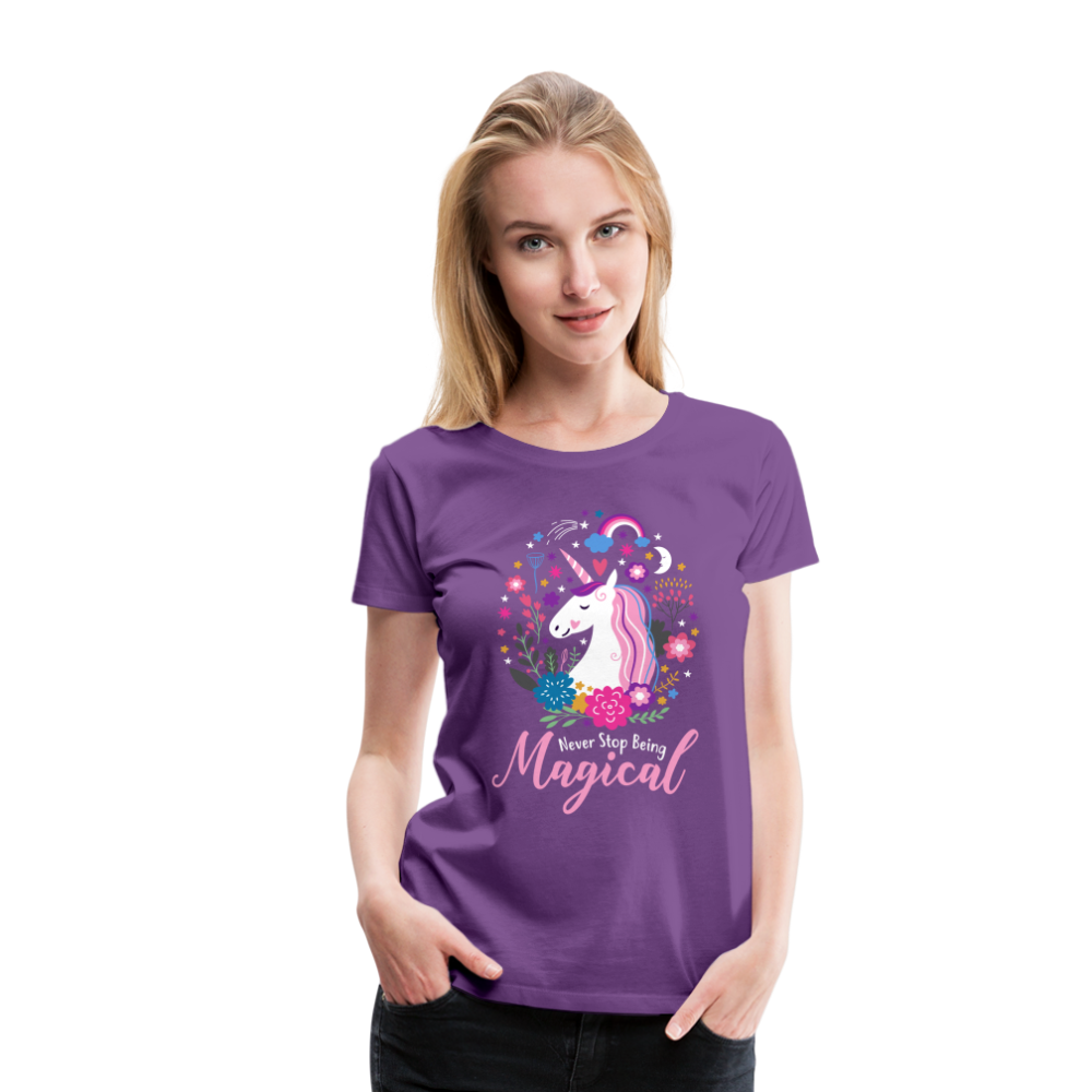 【BEENTRILL】Women's Lovely Unicorn T-Shirt / 追跡付 Unicorn Never Stop Being Magical Women's Premium T-Shirt