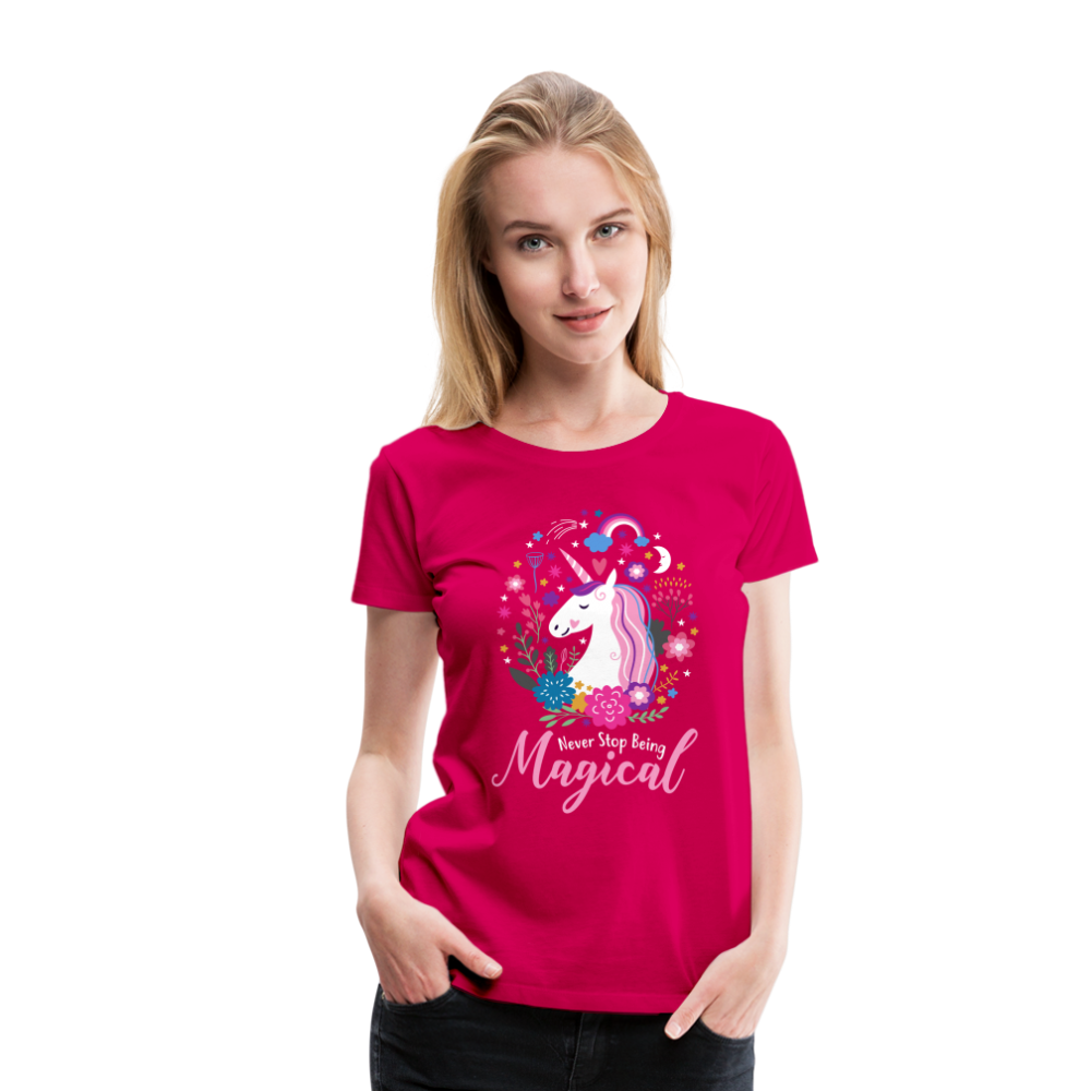 【BEENTRILL】Women's Lovely Unicorn T-Shirt / 追跡付 Unicorn Never Stop Being Magical Women's Premium T-Shirt