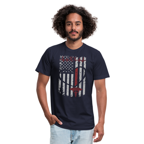 RN Nurse Flag Unisex Jersey T-Shirt by Bella + Canvas - navy