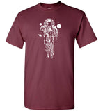Astronaut Bicycler With Planets And Stars Behind Him Novelty Pop Culture T-Shirt