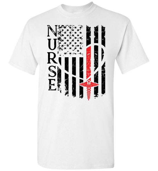 Nurse Flag for Nurse Red Unisex Tee (Front Print Flag W/Nurse Red)