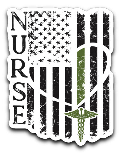 Nurse Flag Military Green Decal