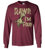 Rawr I'm Four - Kid's Dinosaur Long Sleeve T-Shirt