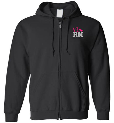 Erin RN Nurse Flag Zipper Hoodie