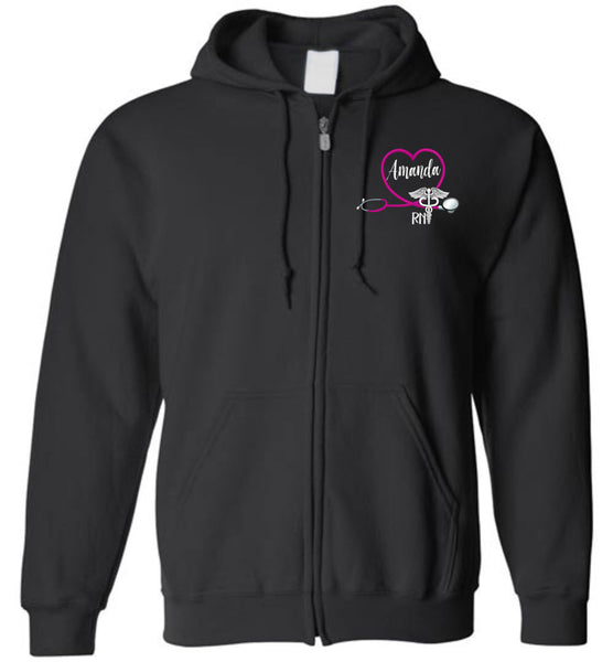 Amanda, RN Nurse Flag Zipper Hoodie