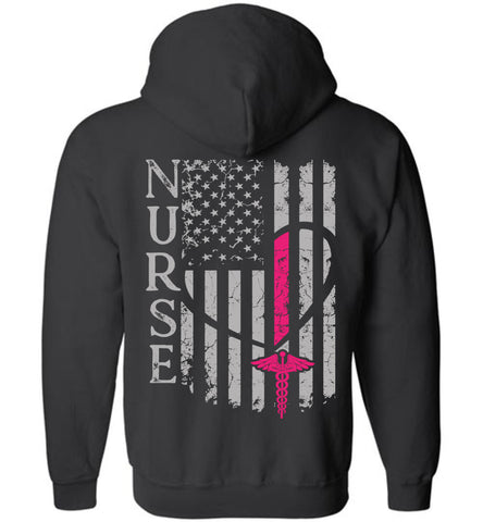 Pink Nurse Flag Zipper Hoodie - For Nurses (CK1310)