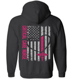 Critical Care Nurse Zipper Hoodie - Nurse Flag