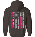 Critical Care Nurse Zipper Hoodie - Nurse Flag