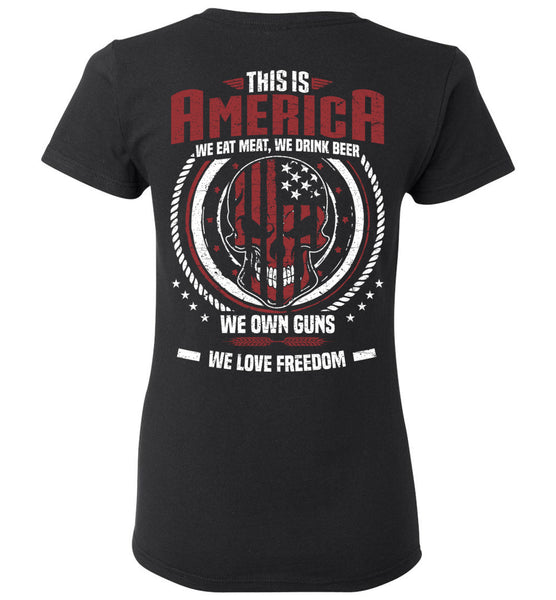 This is America -Skull American Flag Ladies T-Shirt