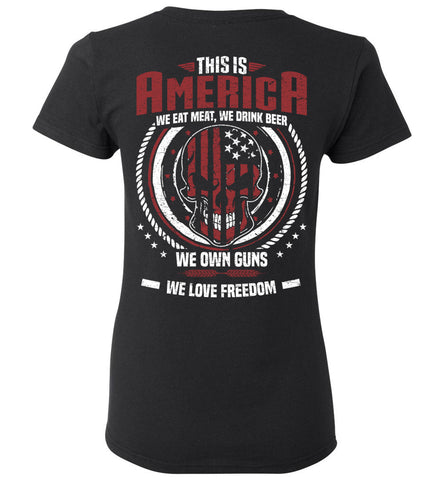 This is America -Skull American Flag Ladies T-Shirt