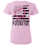 Nurse Flag with Heart Stethoscope Ladies Tee