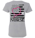 Nurse Flag with Heart Stethoscope Ladies Tee