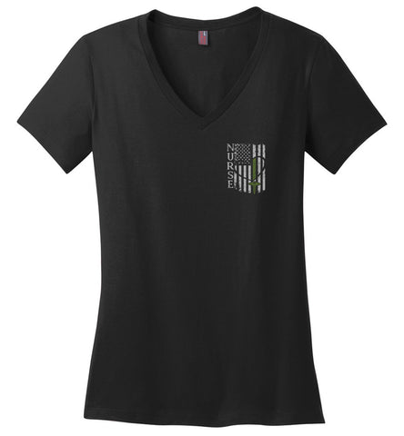 Nurse Flag Military Green V-Neck