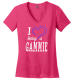 I Love Being a Gammie V-Neck Ladies T-Shirt