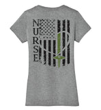 Nurse Flag Military Green V-Neck