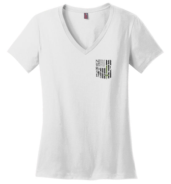 Nurse Flag Military Green V-Neck