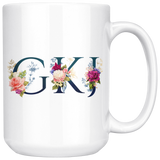 GKJ FLOWER INITIALS 15 OZ WHITE COFFEE MUG