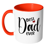 Best Dad Ever 11 oz White Coffee Mug with color handles and inside. Gift for Fathers Day