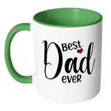 Best Dad Ever 11 oz White Coffee Mug with color handles and inside. Gift for Fathers Day