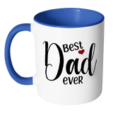 Best Dad Ever 11 oz White Coffee Mug with color handles and inside. Gift for Fathers Day