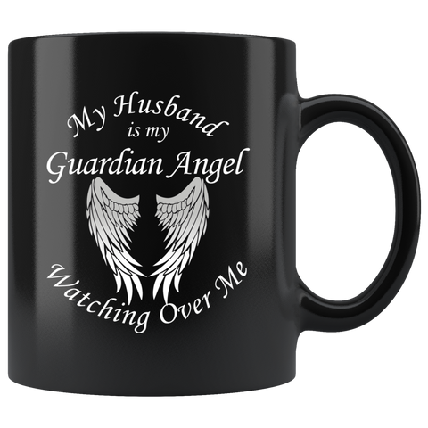 Husband Guardian Angel Black Coffee Mug