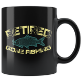Retired Gone Fishing Black Coffee Mug