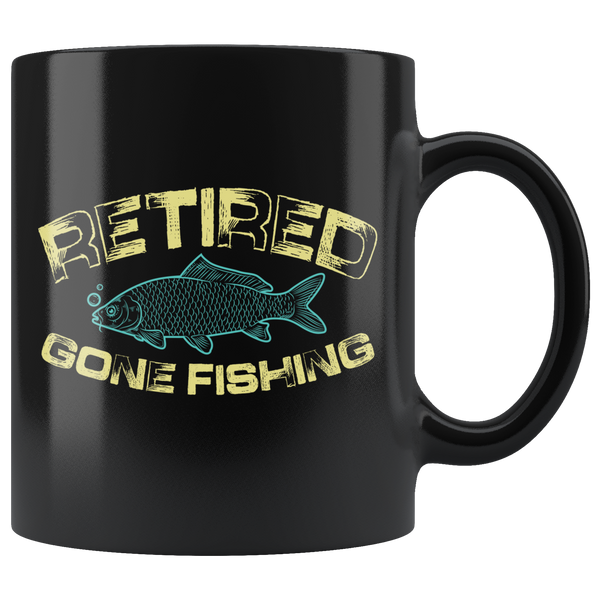 Retired Gone Fishing Black Coffee Mug