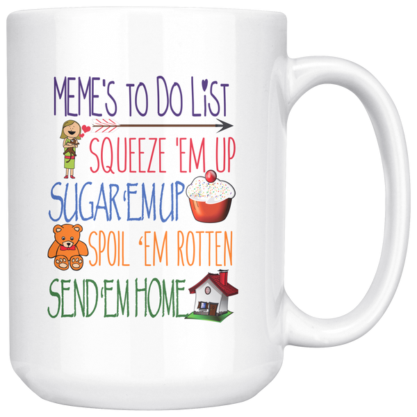 Meme's Todo List 15 oz White Coffee Mug
