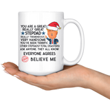 FUNNY TRUMP MUG FOR STEPDAD 15 OZ WHITE COFFEE MUG - SANTA HAT