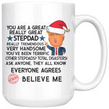FUNNY TRUMP MUG FOR STEPDAD 15 OZ WHITE COFFEE MUG - SANTA HAT