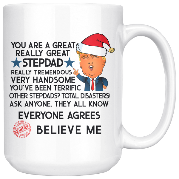 FUNNY TRUMP MUG FOR STEPDAD 15 OZ WHITE COFFEE MUG - SANTA HAT