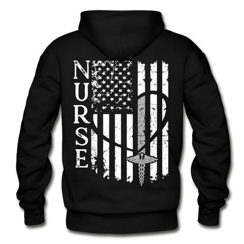 Nurse Flag white and grey Gildan Heavy Blend Adult Hoodie - black