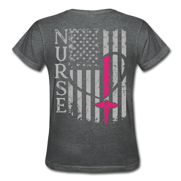 Nurse Flag Gildan Ultra Cotton Ladies T-Shirt (CK1213) - deep heather