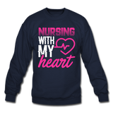 Nursing with my Heart Crewneck Sweatshirt - navy