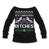 It's Christmas Bitches - Unicorn Ugly Sweater Women's Wideneck Sweatshirt (CK1469) - black