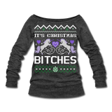 It's Christmas Bitches - Unicorn Ugly Sweater Women's Wideneck Sweatshirt (CK1469) - heather black
