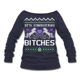 It's Christmas Bitches - Unicorn Ugly Sweater Women's Wideneck Sweatshirt (CK1469) - melange navy