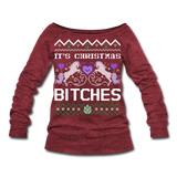 It's Christmas Bitches - Unicorn Ugly Sweater Women's Wideneck Sweatshirt (CK1469) - cardinal triblend