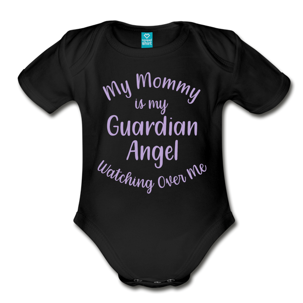 Mommy Light Violet Organic Short Sleeve Baby Bodysuit - black
