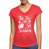 Tis The Season Pumpkins Women's Tri-Blend V-Neck T-Shirt CK1621) - heather red