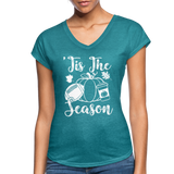 Tis The Season Pumpkins Women's Tri-Blend V-Neck T-Shirt CK1621) - heather turquoise