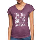 Tis The Season Pumpkins Women's Tri-Blend V-Neck T-Shirt CK1621) - heather plum